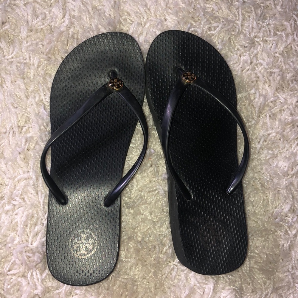 Black Tory Burch wedge flip flop